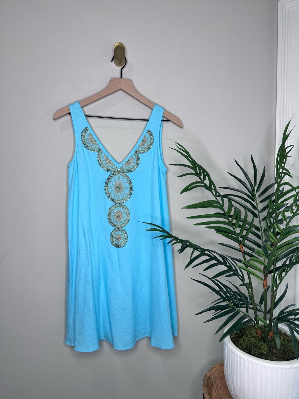 Lilly Pulitzer Turquoise Beaded V-Neck Dress